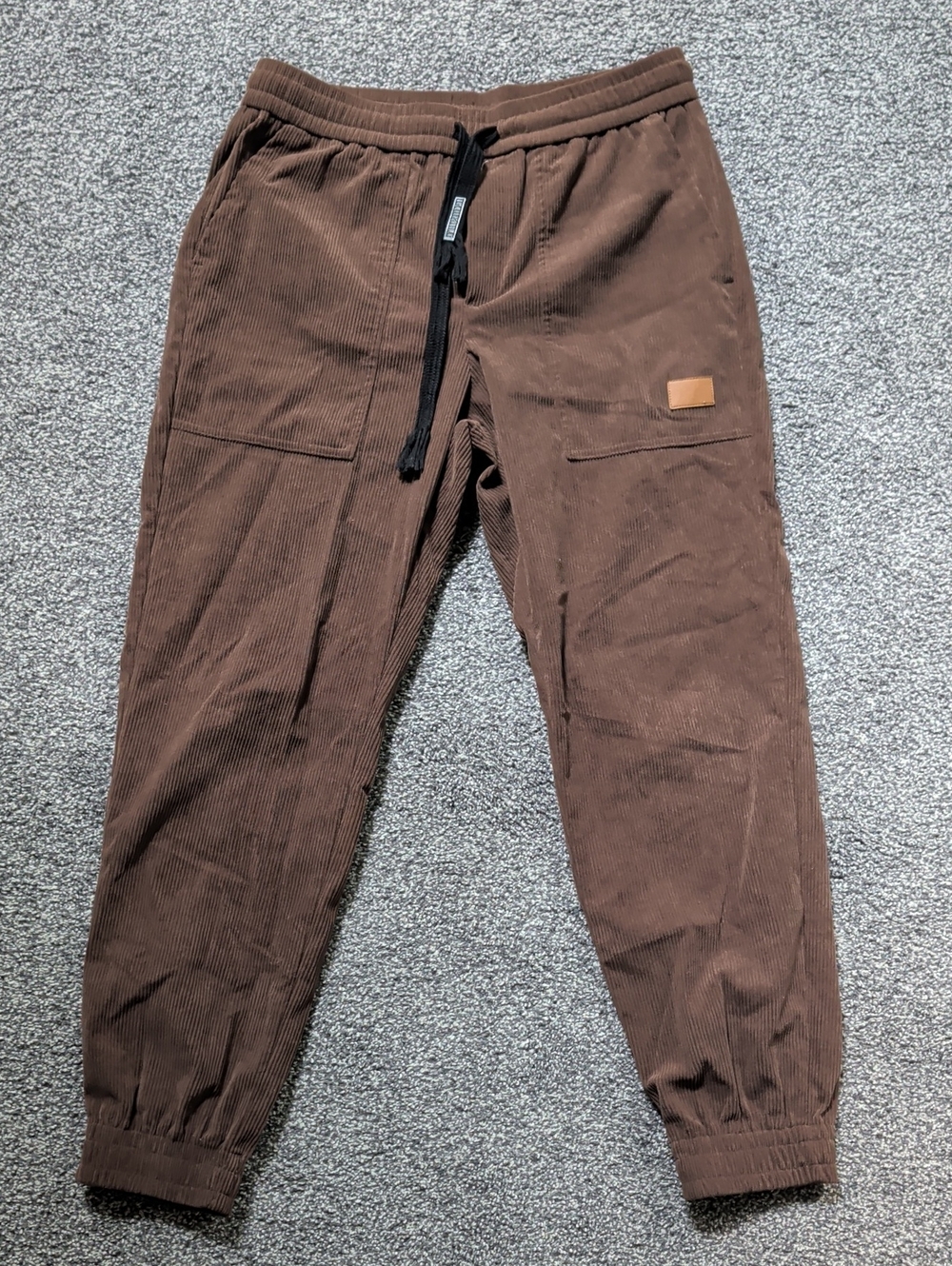 Women's Brown Corduroy Jogger Pants with Drawstring Waist